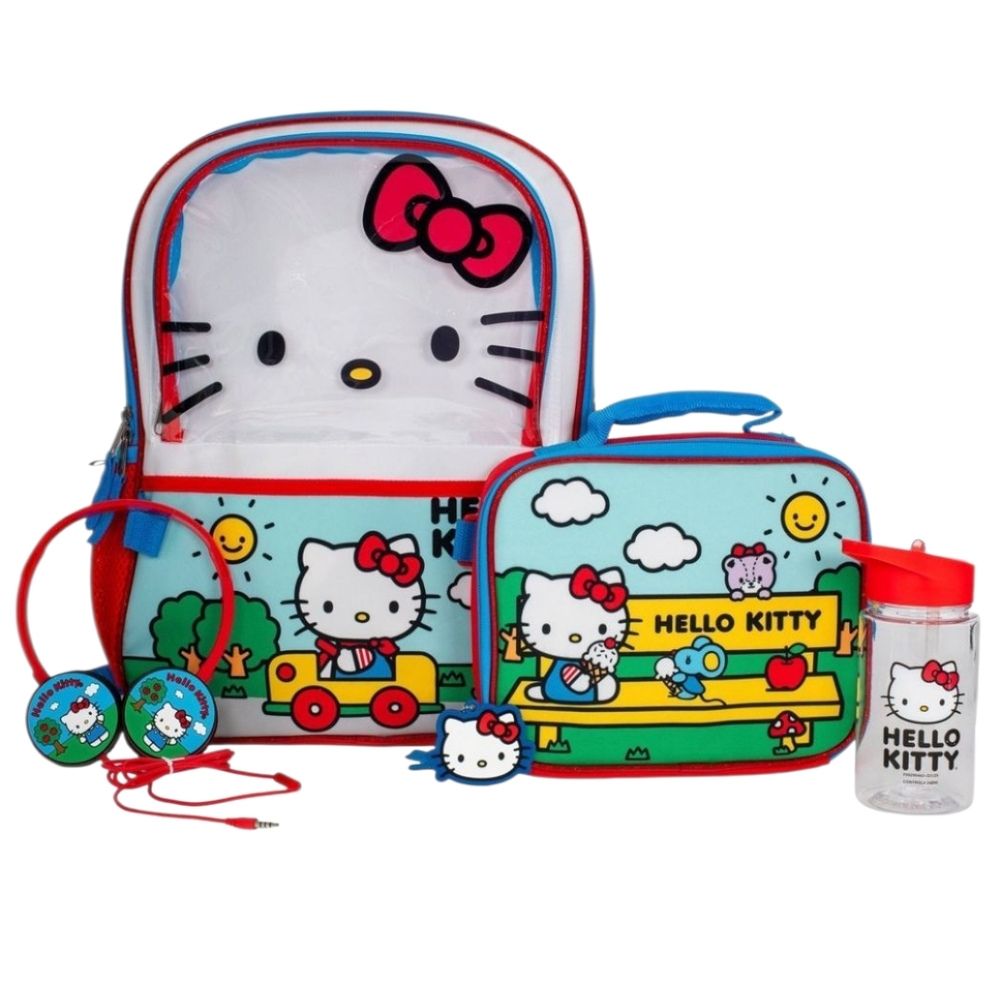 Hello Kitty 6-Piece School Set – Backpack, Lunch Box, Water Bottle, Headphones